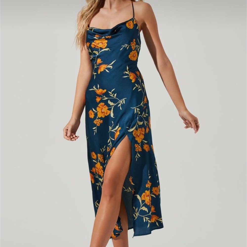 ASTR the Label Gaia midi dress blue orange floral